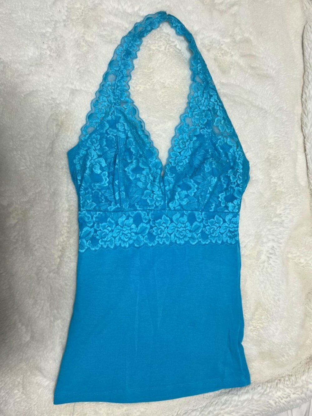 Vintage Y2K lace detail halter top, small